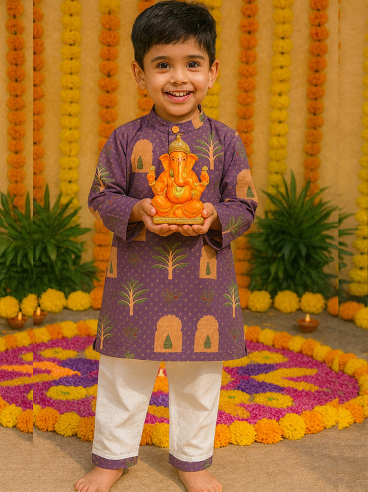 Boys Cotton Jharoka Floral Print Kurta Pajama Set - 71
