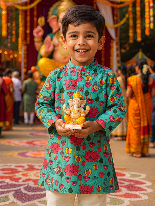 Boys Kalamkari Print Kurta Pajama Set - 69