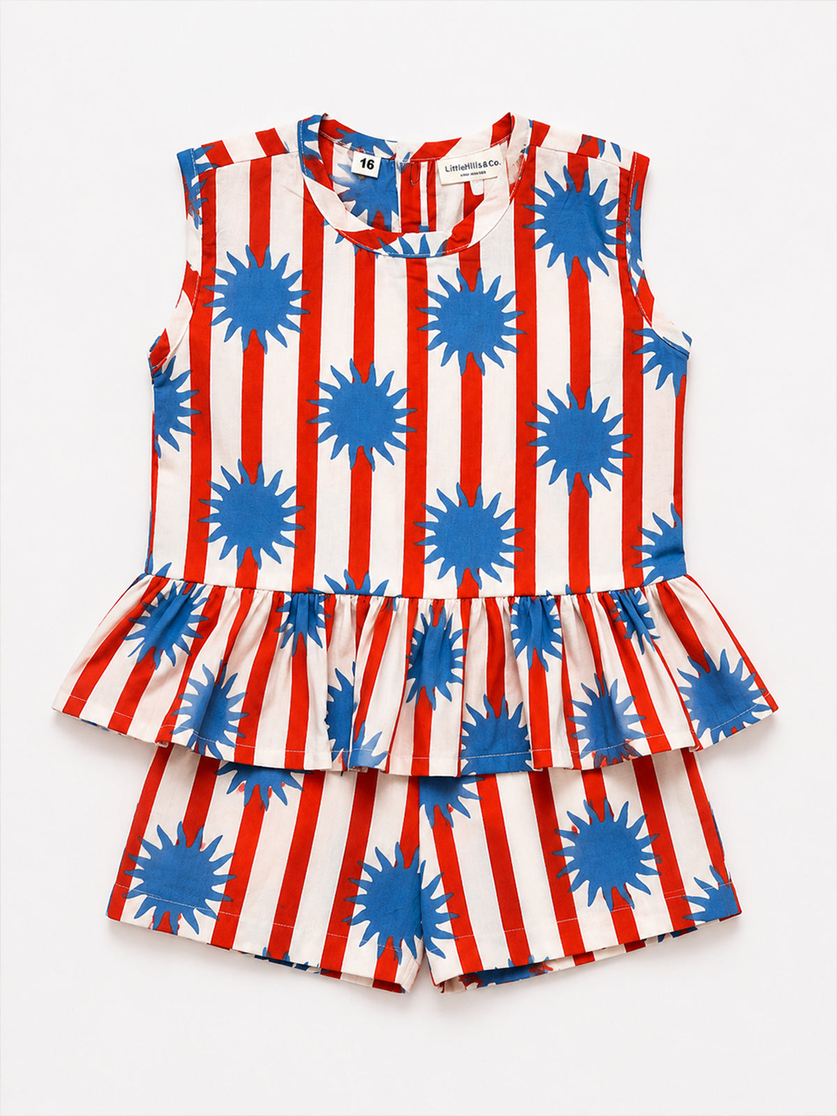 Red Stripes Crop Top & Shorts Set For Girls - 129