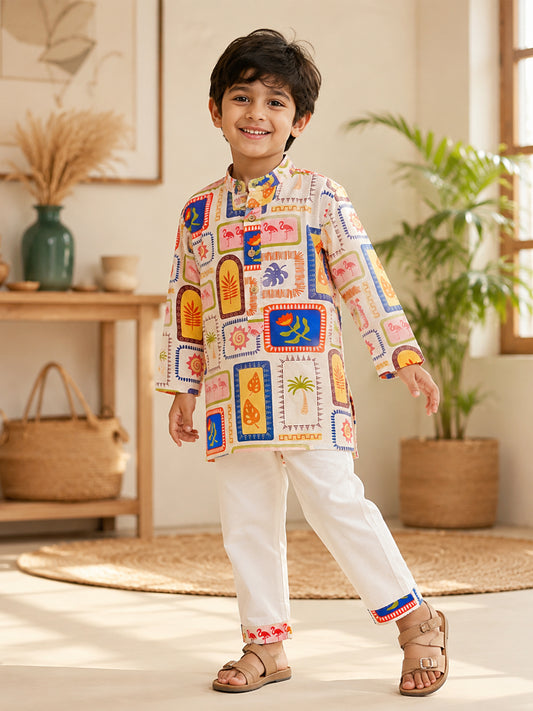 Boys Tropical Kurta Pajama Set - 109