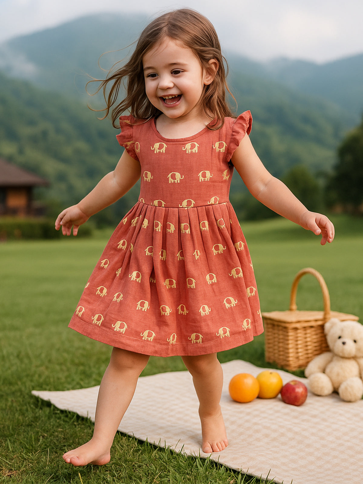 Girls Muslin Desert Rose Elephant Dress - 82