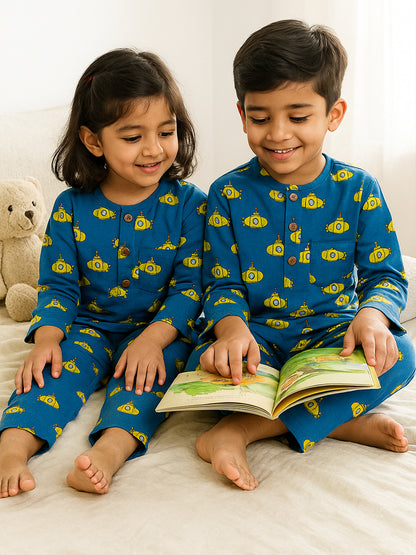 Unisex Night Dress - Submarine Print - 54