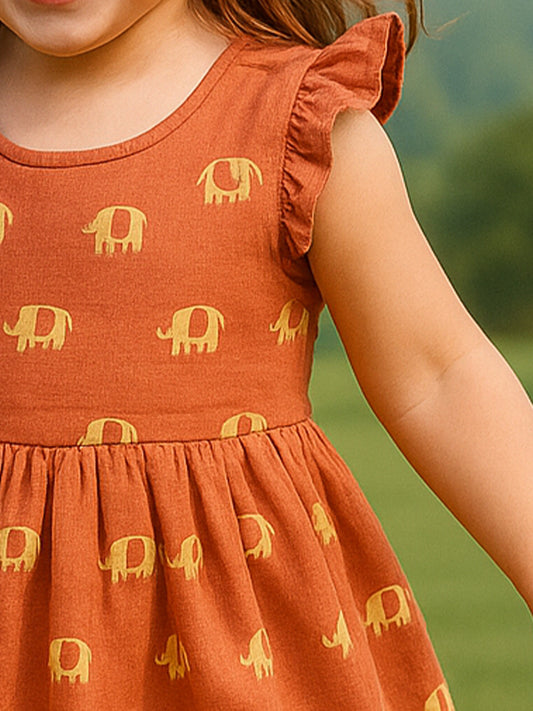 Girls Muslin Desert Rose Elephant Dress - 82