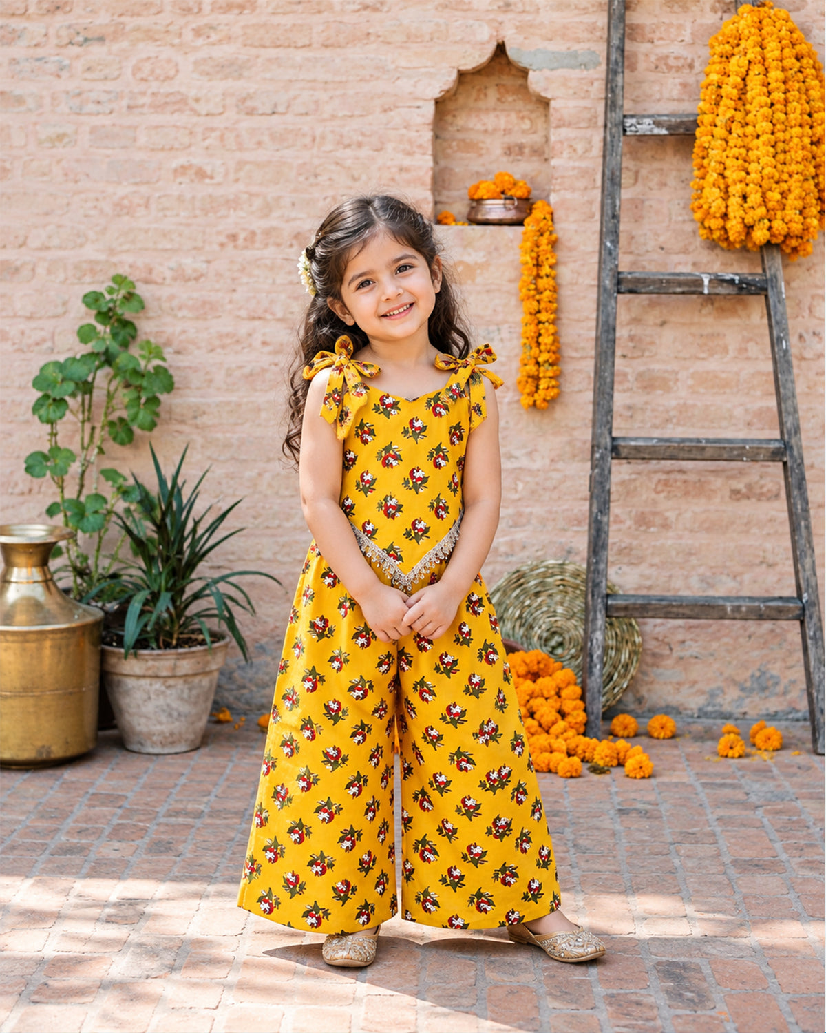 Girls Ethnic Palazzo Set - Yellow Colour 153