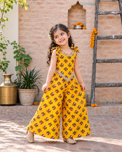 Girls Ethnic Palazzo Set - Yellow Colour 153