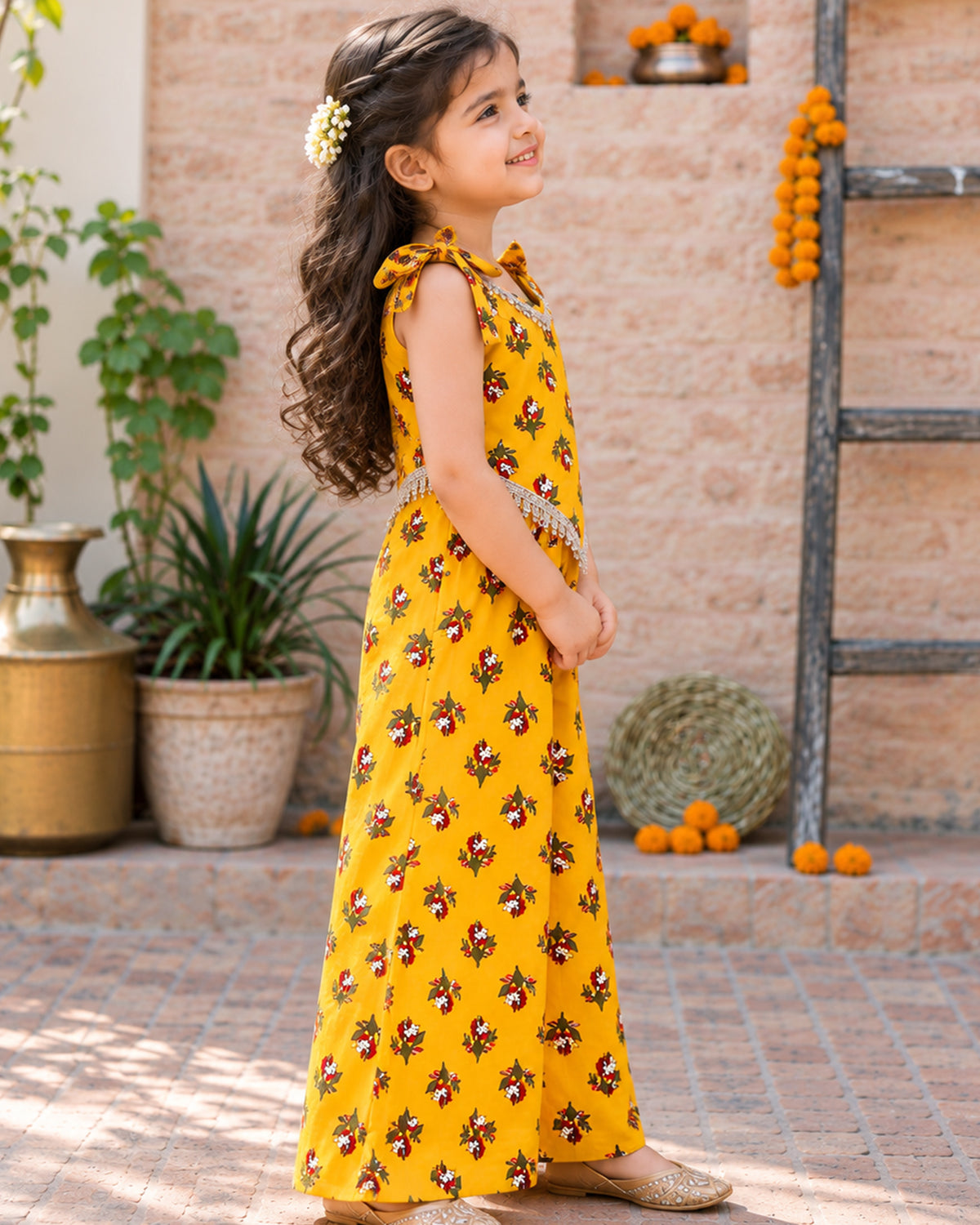 Girls Ethnic Palazzo Set - Yellow Colour 153