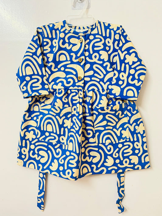 Blue scribble Dress – Girls’ Cotton Frock - 98