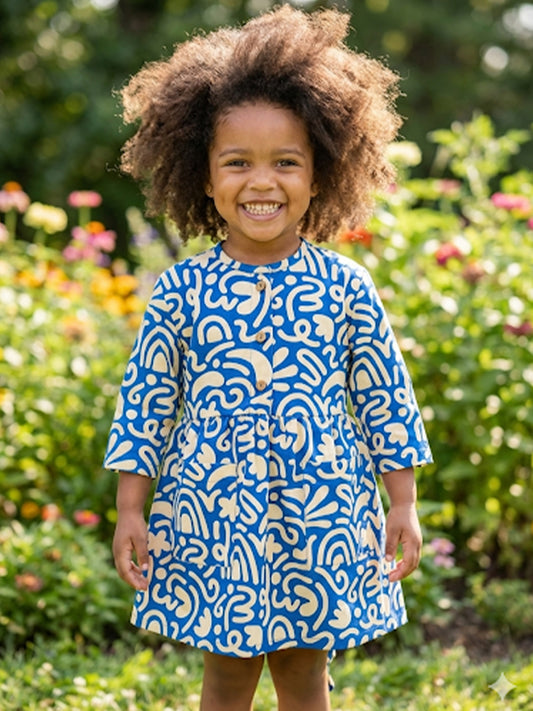 Blue scribble Dress – Girls’ Cotton Frock - 98