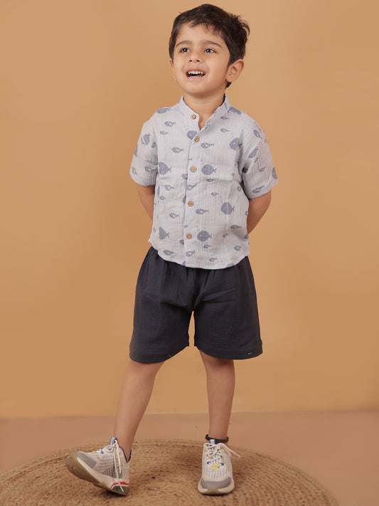 Fish Muslin Co-ored Set For Boys - 21