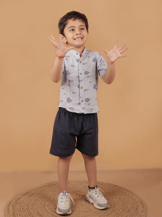 Fish Muslin Co-ored Set For Boys - 21