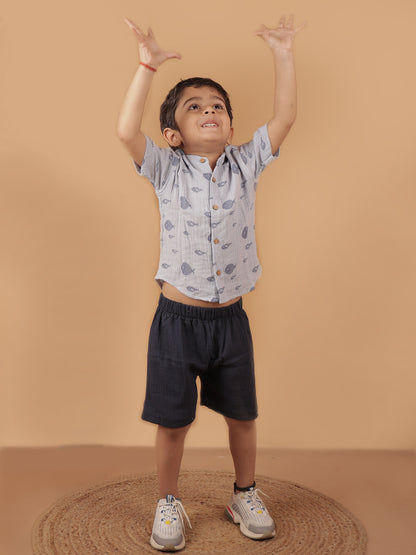 Fish Muslin Co-ored Set For Boys - 21