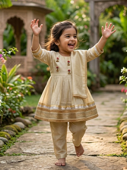 Ivory Lotus Heirloom Set - Cosmos Silk Girls Dress  - 112