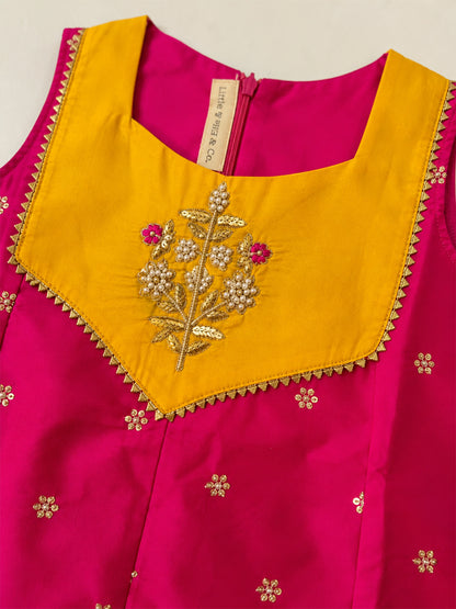 Noor - Silk Kurta Pajama Set For Girls - Pink - 135