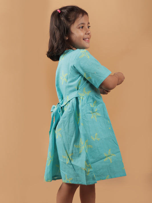Star Fish - Bright Electric Blue Cotton Dress - 03