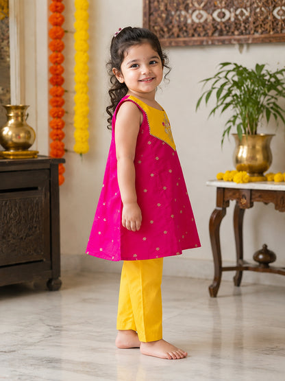 Noor - Silk Kurta Pajama Set For Girls - Pink - 135