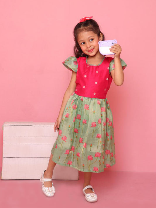 Lotus Print Dress For Girls - 18