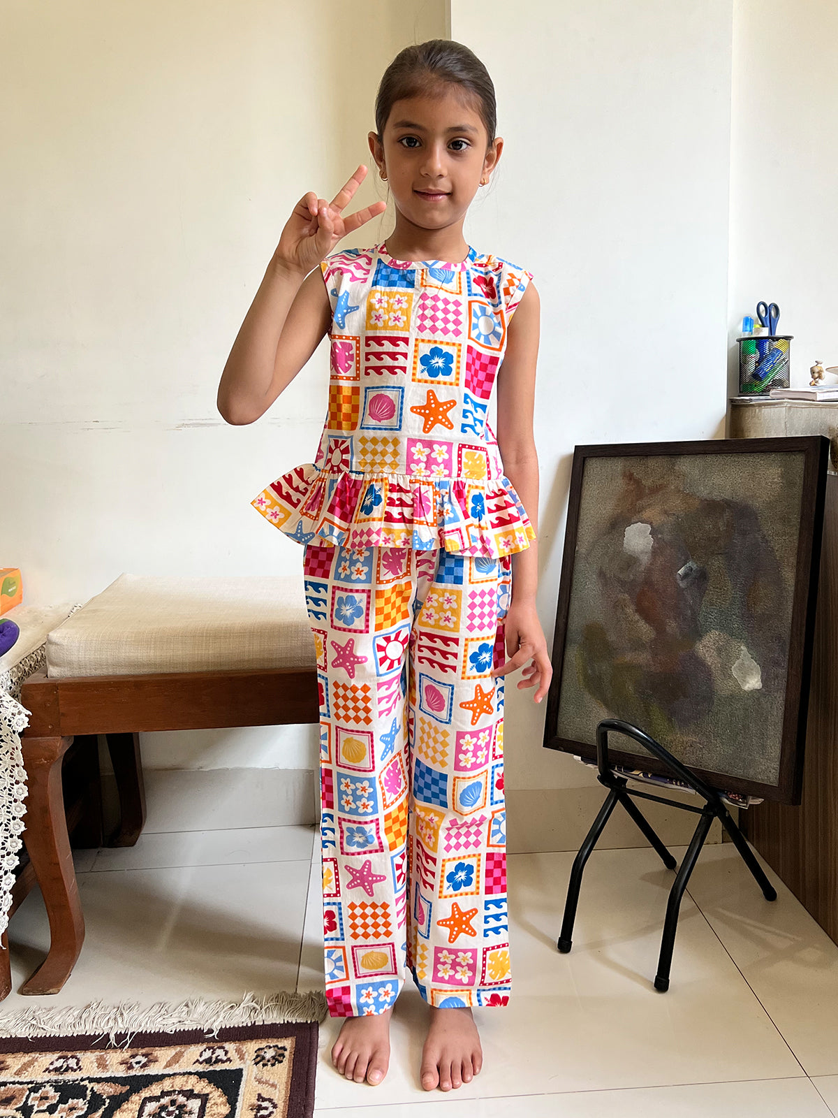 Girls Palazzo Pant - Aqua Tiles - 86