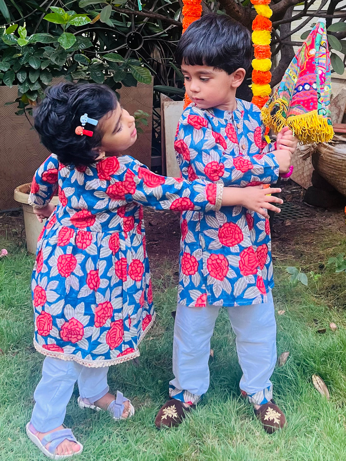 Angrakha Set For Girls - Flower Vally Red Rose - 43