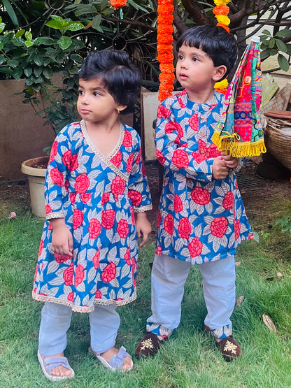 Angrakha Set For Girls - Flower Vally Red Rose - 43