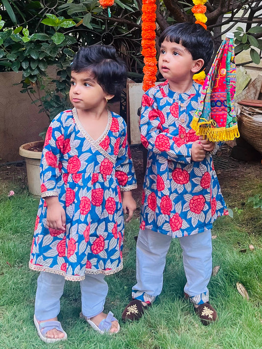 Angrakha Set For Girls - Flower Vally Red Rose - 43