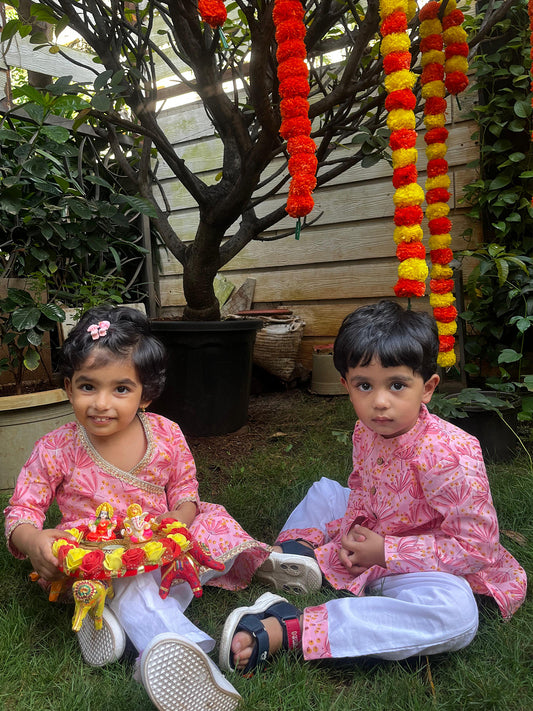 Angrakha Set For Girls - Flower Vally Peach Pink - 41