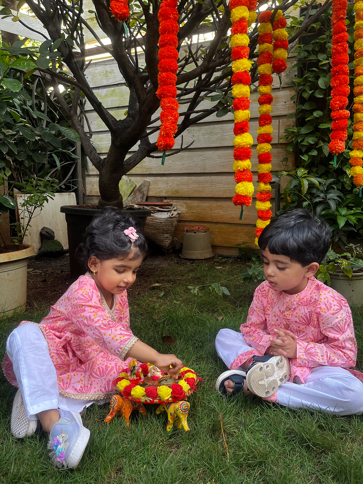 Angrakha Set For Girls - Flower Vally Peach Pink - 41