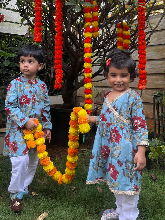 Angrakha Set For Girls - Flower Vally Blue- 42