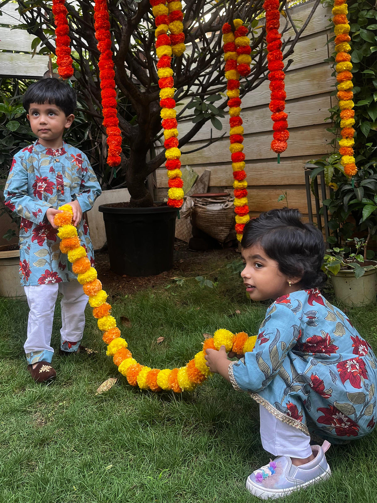 Angrakha Set For Girls - Flower Vally Blue- 42