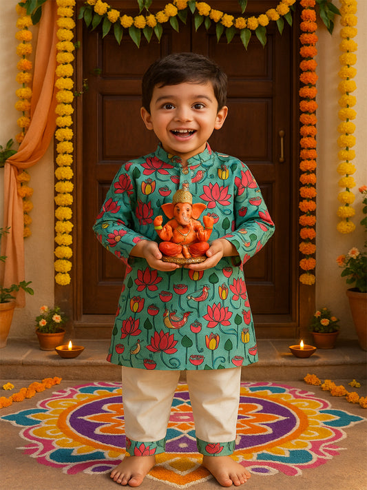 Boys Kalamkari Print Kurta Pajama Set - 69