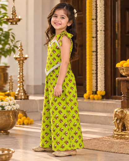 Girls Ethnic Palazzo Set - Green Colour 159