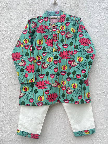 Boys Kalamkari Print Kurta Pajama Set - 69